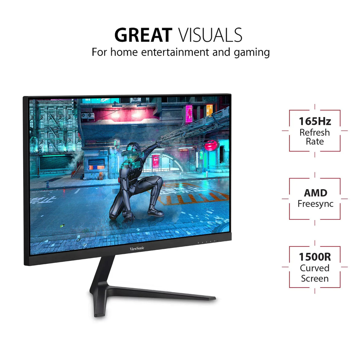 ViewSonic OMNI VX2418C 24 foot 1080p 1ms 165Hz Curved Gaming Monitor with AMD FreeSync Premium; Eye Care; HDMI and DisplayPort