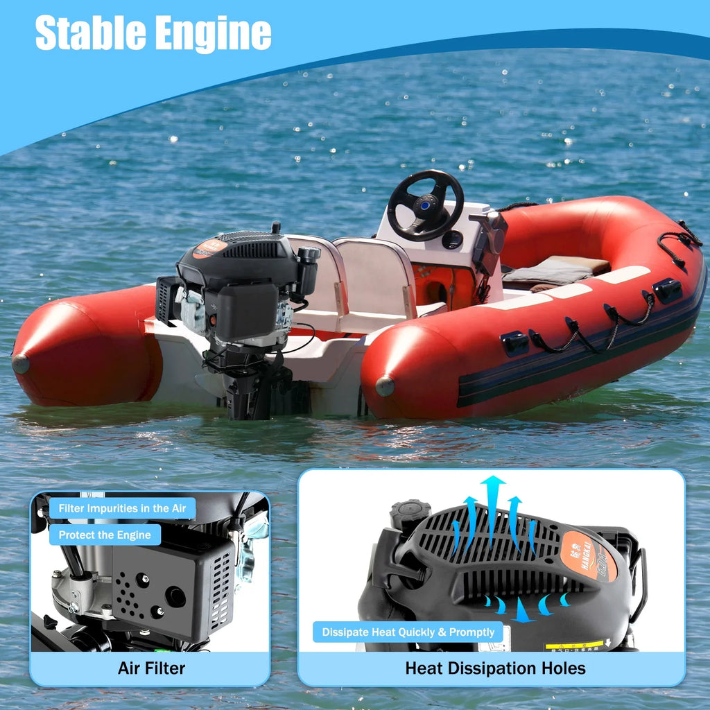 Fichiouy 6 HP 4 Stroke Outboard Motor Engine Tiller Shaft Boat Engine Air Cooling 2500rpm with CDI Air Cooling System 1:1.5