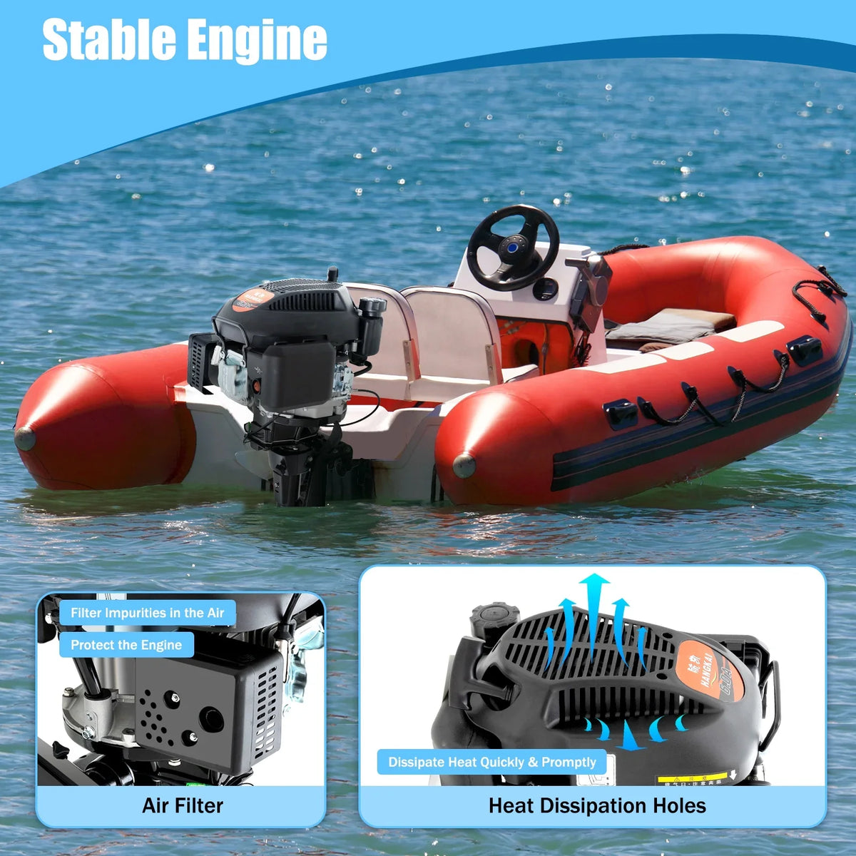 Fichiouy 6 HP 4 Stroke Outboard Motor Engine Tiller Shaft Boat Engine Air Cooling 2500rpm with CDI Air Cooling System 1:1.5