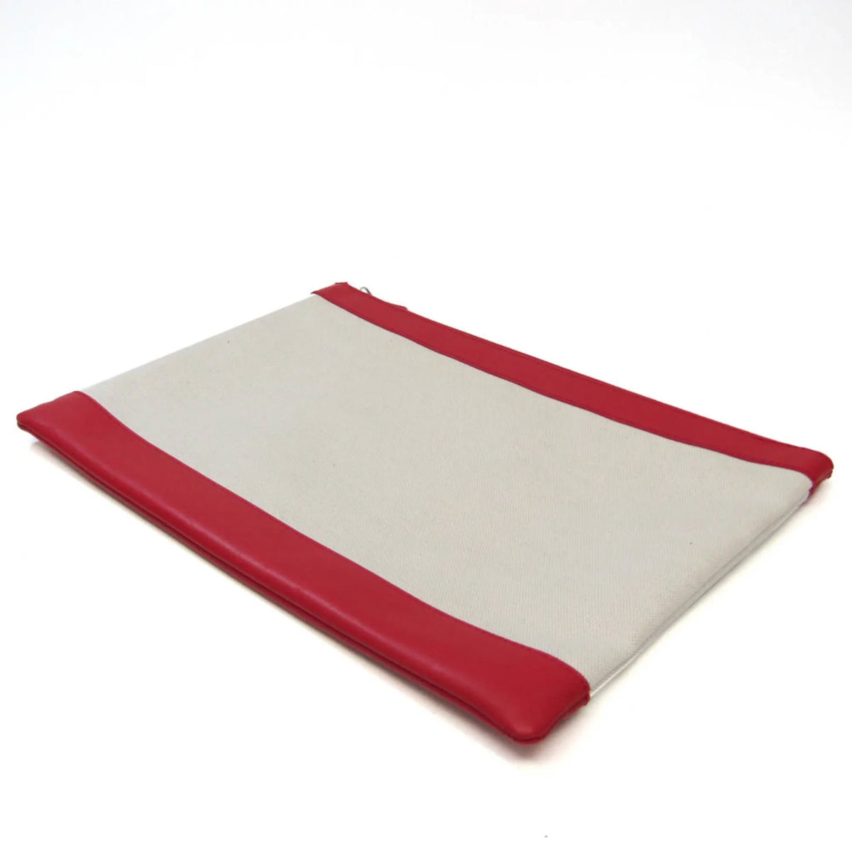 Pre-Owned Balenciaga 373840 Women's Leather;Canvas Clutch Bag;Pouch Beige;Red Color (Good)