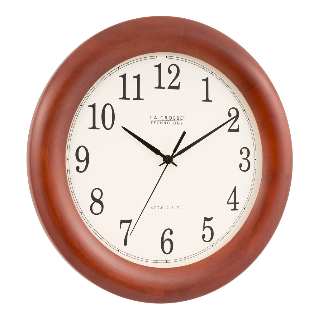 La Crosse Technology 12.5 cm Cherry finish Oak Wood Atomic Analog Clock; WT-3122A-Int
