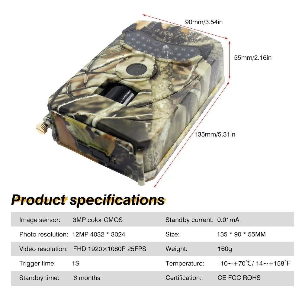 Infrared Trail Camera;DFITO Wildlife Monitor; 1080P; 12MP; Home Security; Farm Monitoring; Hunting Trail Monitor; Hunting Wildlife Camera Liquidproof (SD Card NOT Included)