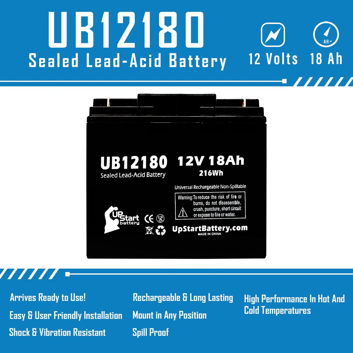 2x Pack - Compatible General Power GPS3K12061 Battery - Replacement UB12180 Universal Sealed Lead Acid Battery (12V; 18Ah; 18000mAh; T4 Terminal; AGM; SLA)