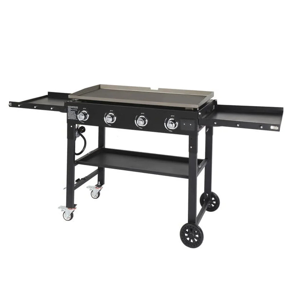 SYTHERS 4-Burner Foldable BBQ Propane Grill with Side Shelves & Spice Rack; Stainless Steel Barbecue Gas Grill for Outdoor Patio Garden Picnic Backyard Cooking