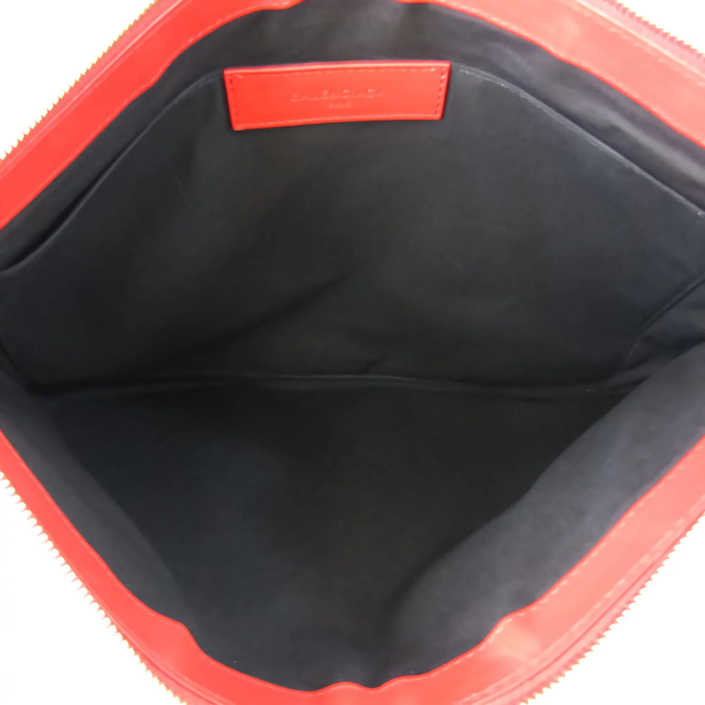 Pre-Owned Balenciaga 373840 Women's Leather;Canvas Clutch Bag;Pouch Beige;Red Color (Good)