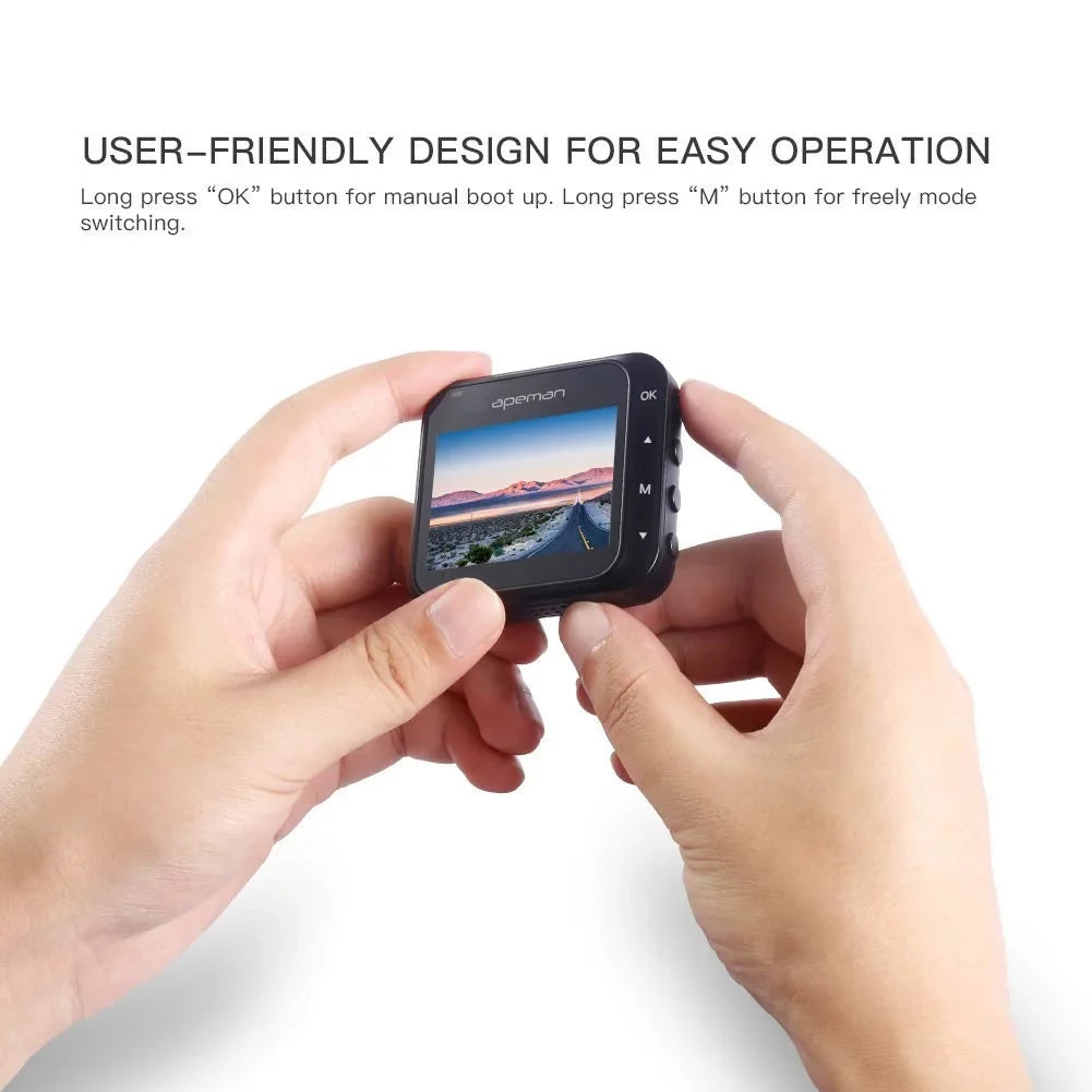 APEMAN Dash Cam 1080P Full HD Mini Car Driving Recorder 170° Wide Angle; Motion Detection; G-Sensor; Loop Recording; Night Vision