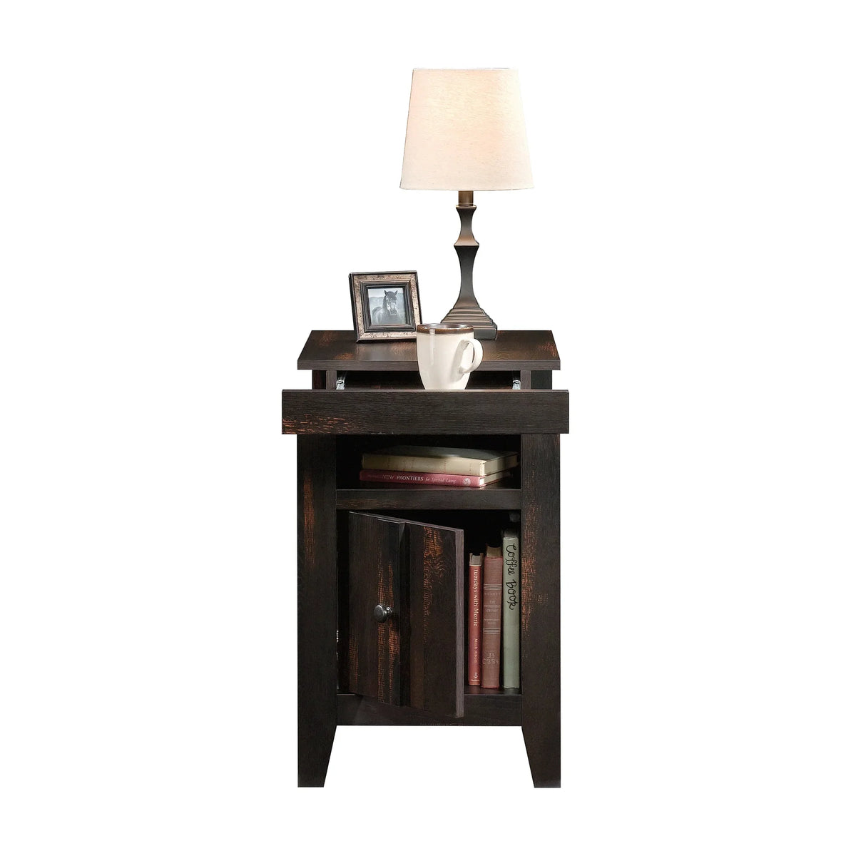Sauder Dakota Pass End Table; Char Pine Finish