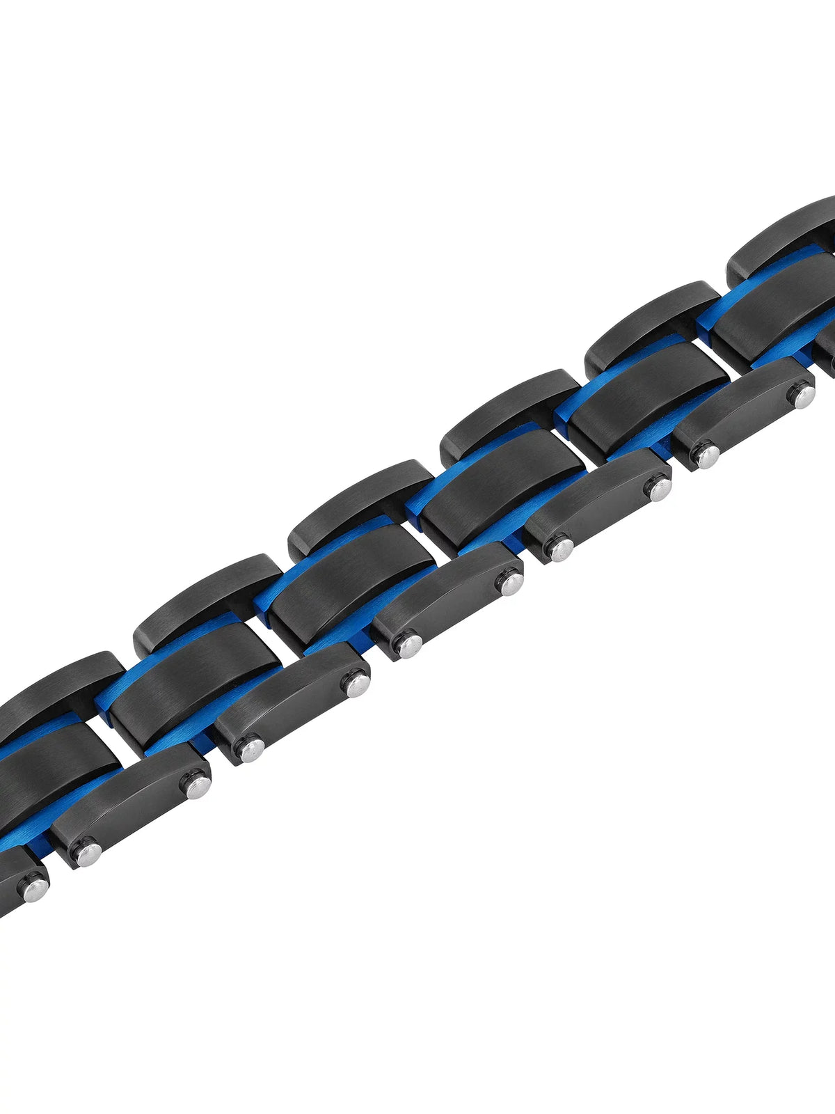 Men's Black and Blue Stainless Steel Link Bracelet