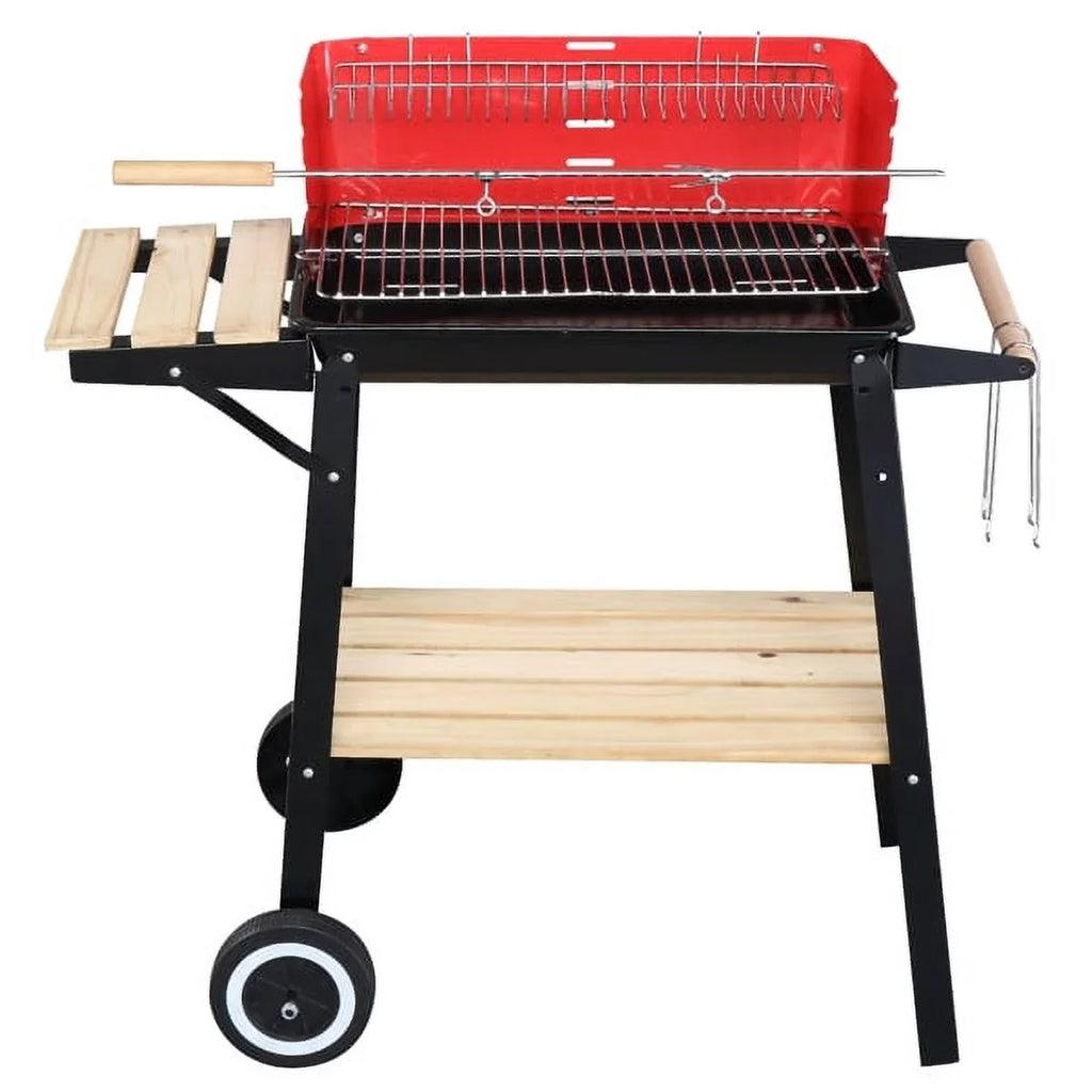 27 foot Portable Charcoal Grill with Wheels for Outdoor Cooking Barbecue Camping BBQ Coal Grill Heavy Duty Square for Small Patio Backyard