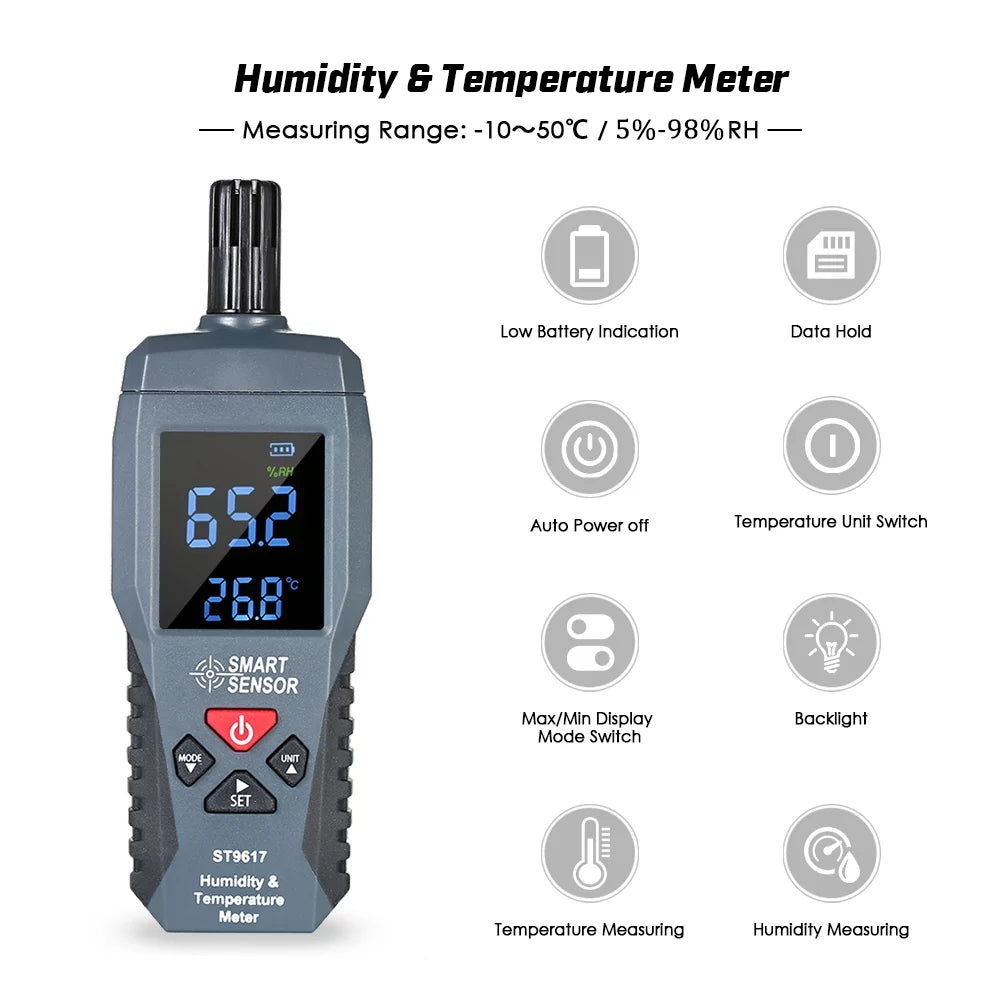 SMART SENSOR Humidity & Meter High Accuracy Digital LCD Display Humidity Hygrometer Meter Gauge Tester