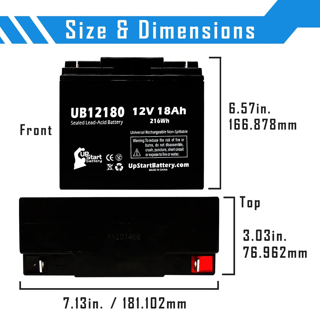 2x Pack - Compatible General Power GPS3K12061 Battery - Replacement UB12180 Universal Sealed Lead Acid Battery (12V; 18Ah; 18000mAh; T4 Terminal; AGM; SLA)