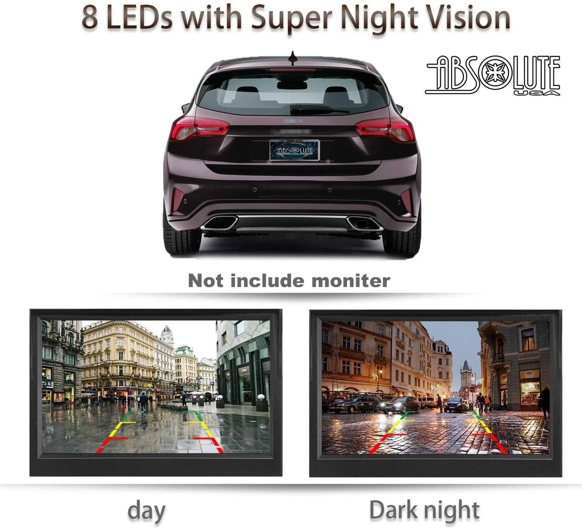 Absolute CAM2100S Chrome License Plate License Plate Backup HD Camera; Rear View Camera 170° Viewing Angle Universal Night Vision Fluidproof High Sensitive 8 Bright LED Reversing Car Camera