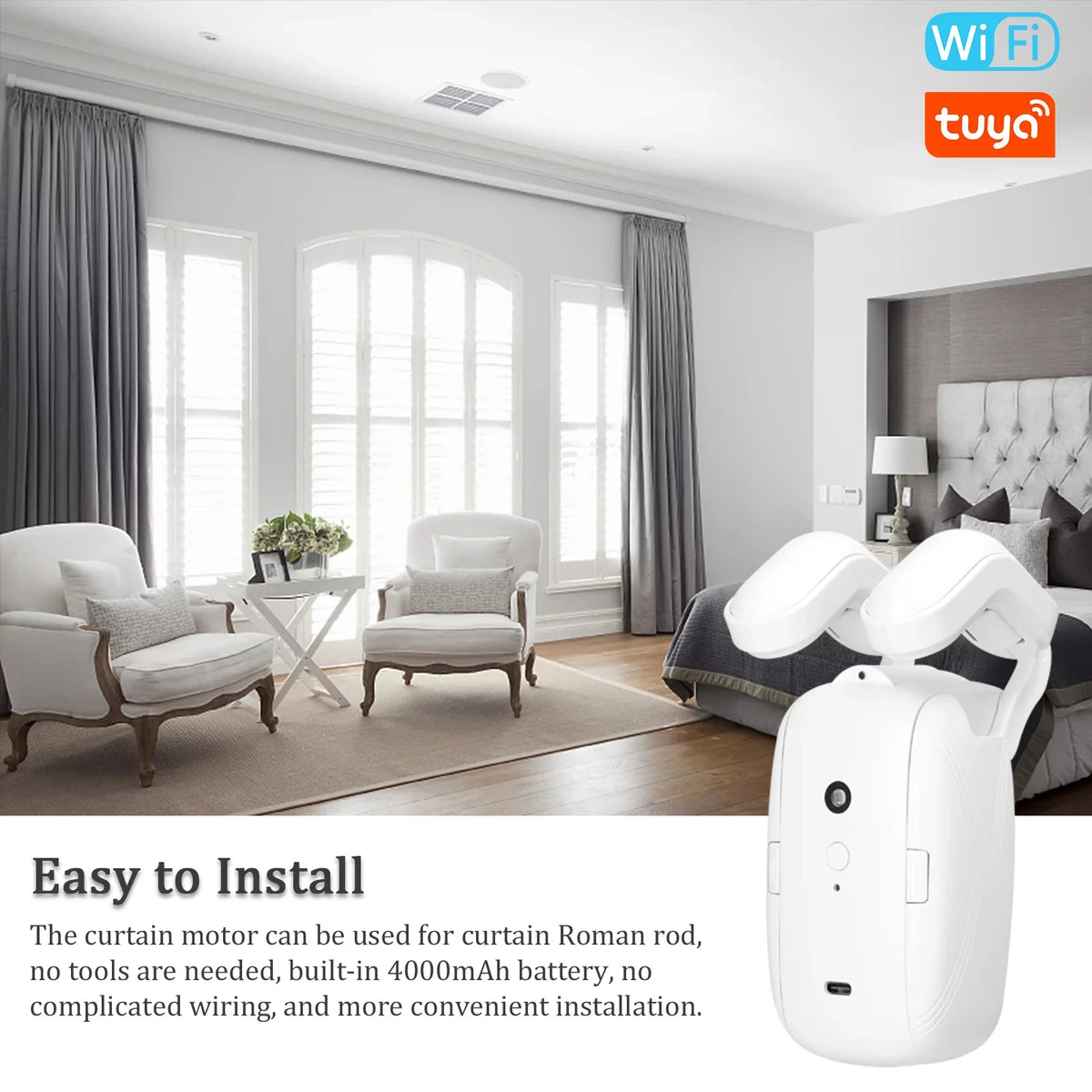 Htovila WiFi Intelligent Curtain Motor Powered Curtain Robot Automatic Opener No Wiring with Gateways Support APP Remote Control Timer Setup & Sensing Compatible with Home for Roman Rod