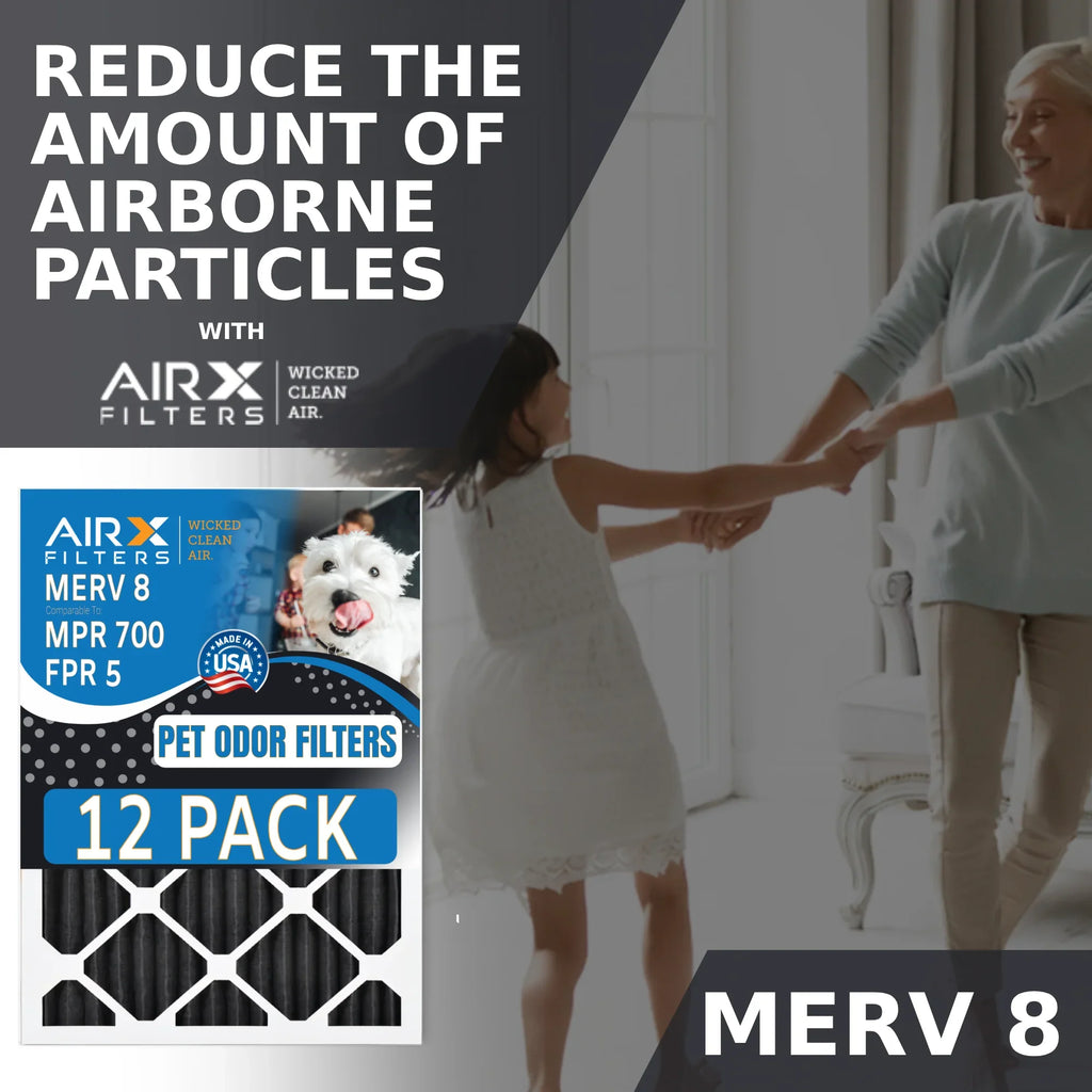 14x14x1 Air Filter MERV 8 Rating; 12 Pack of Furnace Filters Comparable to MPR 700; FPR 5; Pet Odor Retention Filters - Made in USA by AIRX FILTERS WICKED CLEAN AIR.