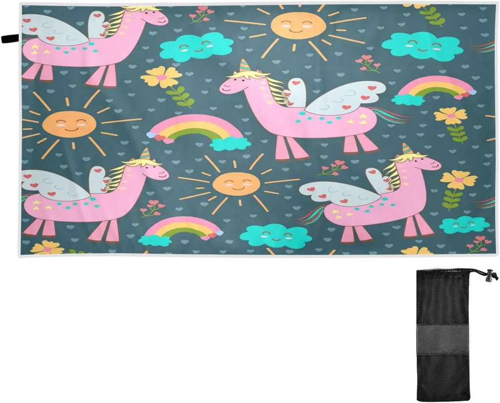 Bestwell Pink Unicorns Beach Towel Oversized Towel Blanket; Thin Lightweight Microfiber Sand Free Quick Dry Towel; 31”X71” Multipurpose Pool Bath Yoga Swim Shower Towel