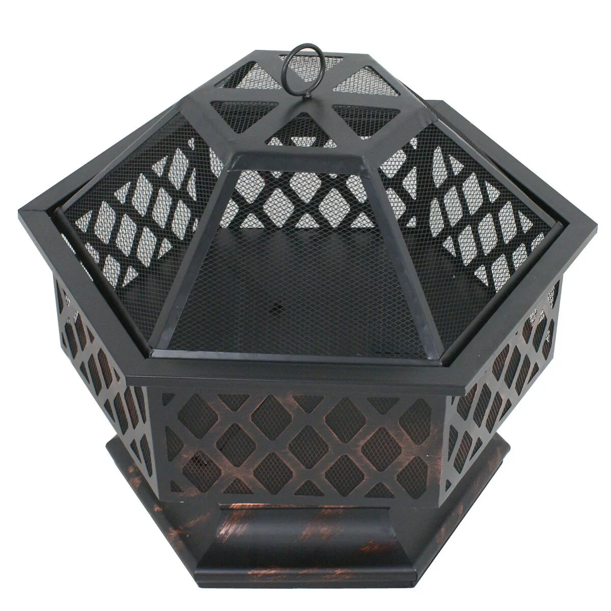 ZenSports 24’’ Outdoor Hex-Shaped Pire Pit - Portable Wood Burning Bonfire W/Mesh Lid; Backyard; Black