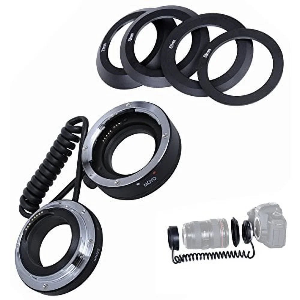 Movo Photo AF Reverse Mount Macro Lens Converter for Canon EOS 80D; 70D; 60D; 50D; 7D; 6D; 5D; 1D; Digital Rebel SL1; T6s; T6i; T5i; T5; T4i & T3i DSLR Cameras