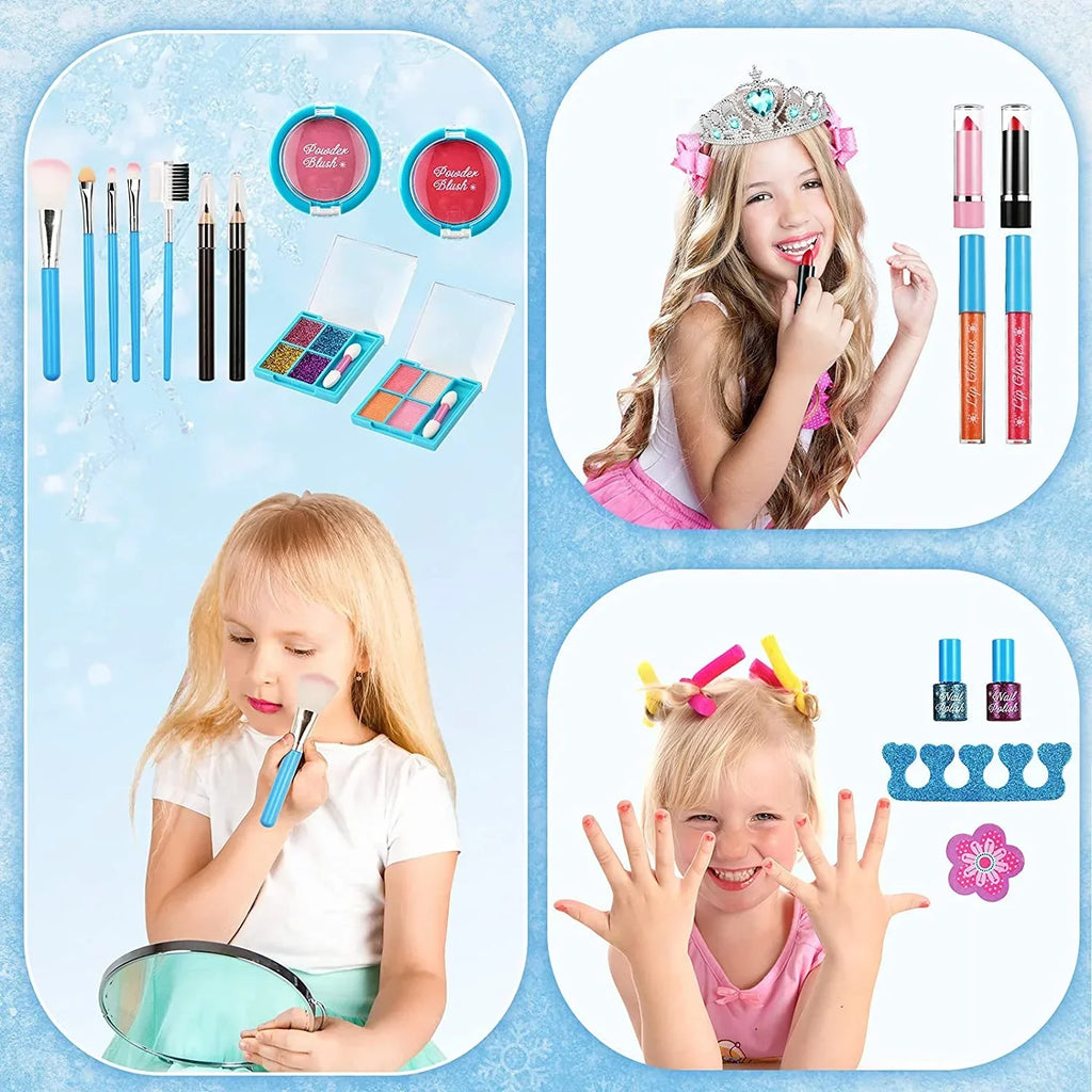 Kids Makeup Kit for Girl; Washable Makeup Set for Girls; Real Makeup for Kids; Girl Toys Princess Children Play Makeup Kit with Cosmetic Case Birthday for 3 4 5 6 7 8 9 10 11 12 Years Old Girls