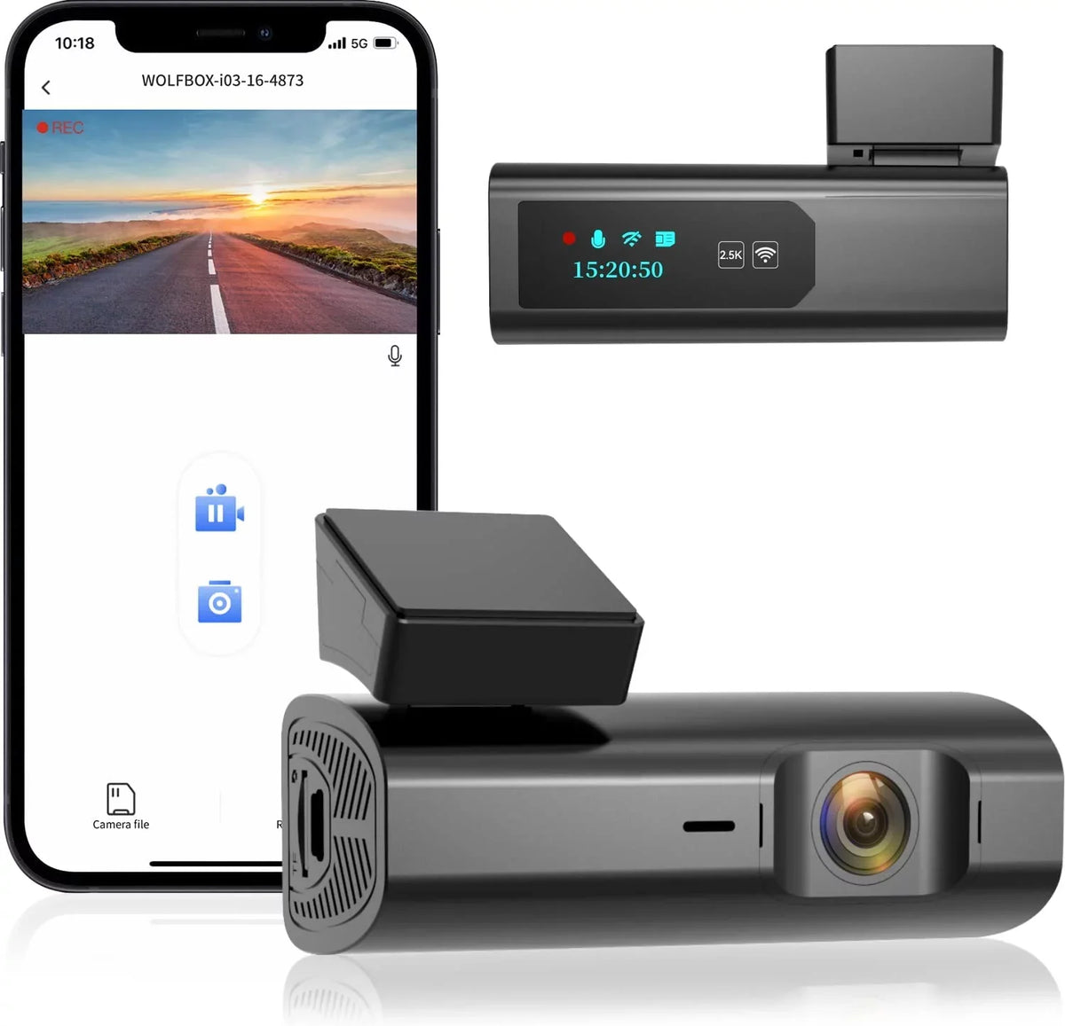 WOLFBOX 2.5K Full HD Dash Cam; Dash Camera with WiFi; Loop Recording; APP Control; Night Vision; G-Sensor; 24 Hours Parking Monitor; Support 64GB Max