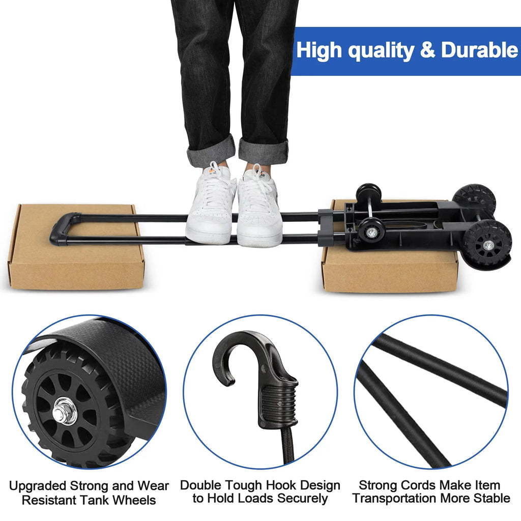 siisll Big Capacity Heavy Duty Folding Hand Truck Luggage Cart for Moving Lightweight Utility Cart for Luggage Folding Cart with Wheels Collapsible Platform Cart for Home; Office and Travel Use. Black