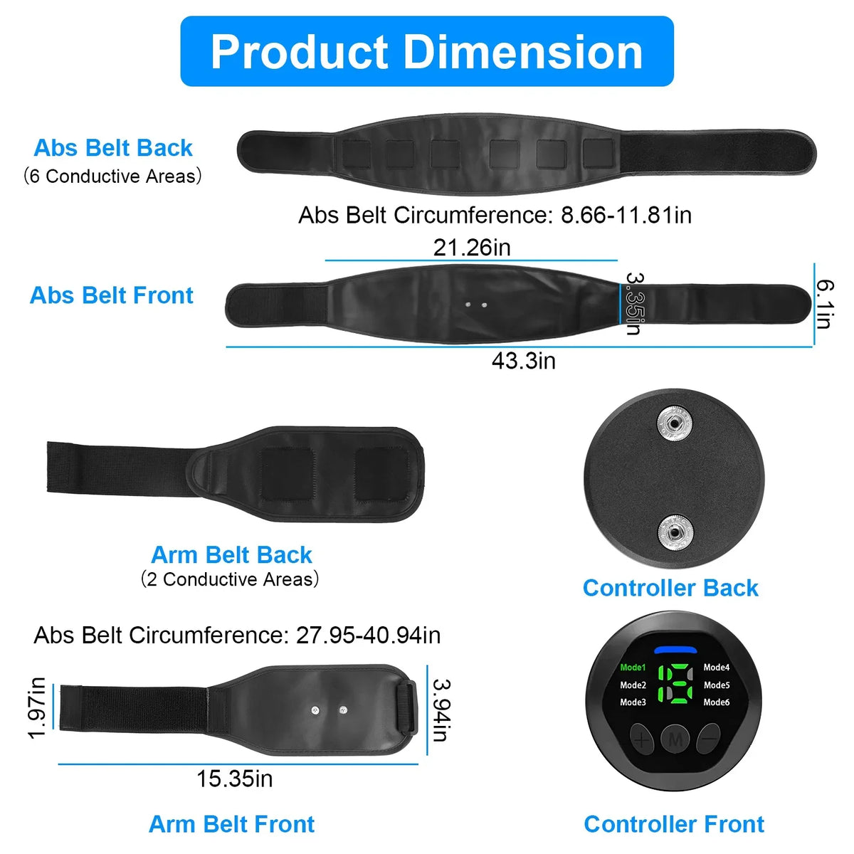 iMounTEK Muscle Stimulator Workout Equipment Abdominal Toning Belt ABS Training Fitness Equipment Waist Trimmer Belt; 6 Modes; 18 Intensity Levels; Home Office Equipment