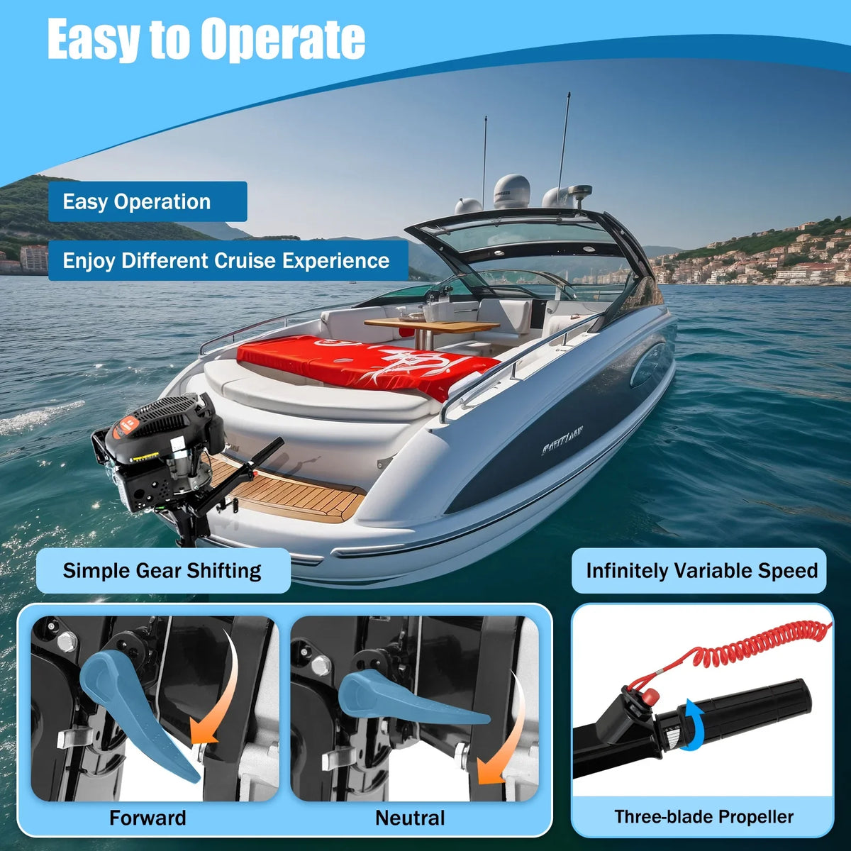 Fichiouy 6 HP 4 Stroke Outboard Motor Engine Tiller Shaft Boat Engine Air Cooling 2500rpm with CDI Air Cooling System 1:1.5