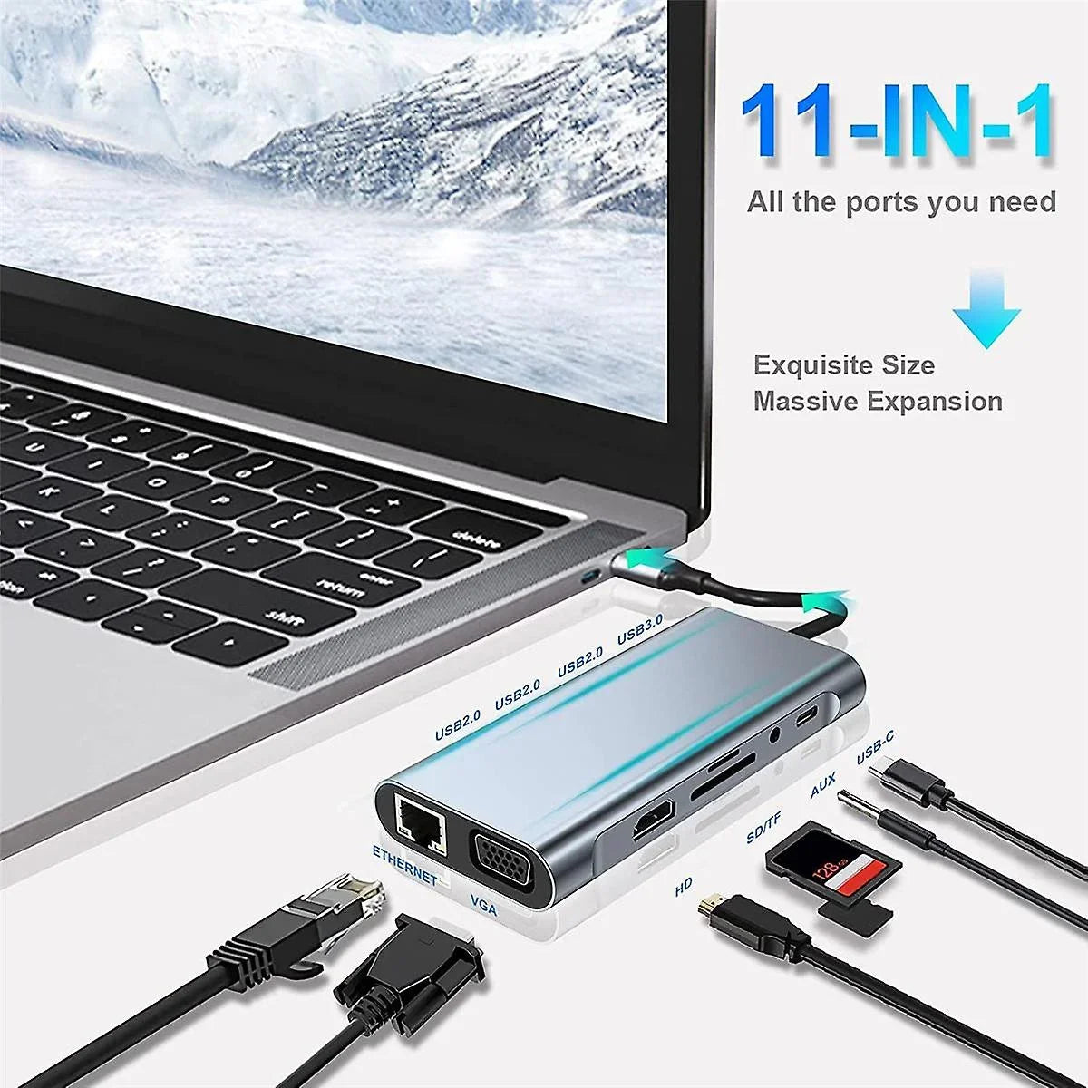 Kidsol USB C Laptop Docking Station 11-in-1 Multi-Port with 4K HDMI; VGA;Type-C PD100W Power;USB A*4; Gigabit LAN;SD;MicroSD;Compatible with Lenovo HP Dell MacBook Pro;Air 3.5mm Ports