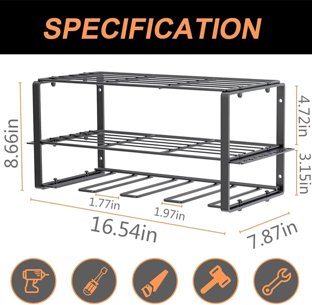 2PCS Power Tool Organizer Wall-Mounted Cordless Drill Holder; Heavy Duty Rack