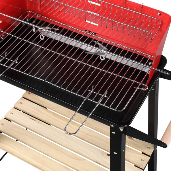 27 foot Portable Charcoal Grill with Wheels for Outdoor Cooking Barbecue Camping BBQ Coal Grill Heavy Duty Square for Small Patio Backyard