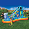 Inflatable Giant Slide - Huge Kids Pool (14 Feet Long by 8 Feet High) with Built in Sprinkler Wave and Basketball Hoop - Heavy Duty Outdoor Surf N Splash Adventure Park - Blower Included