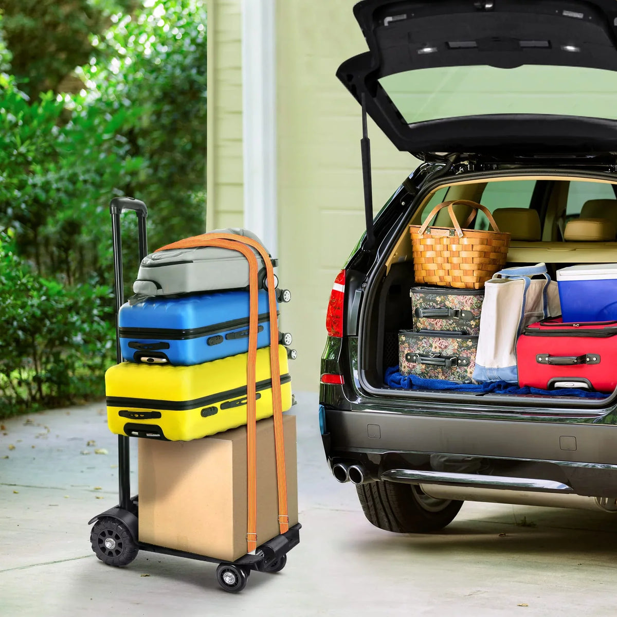 siisll Big Capacity Heavy Duty Folding Hand Truck Luggage Cart for Moving Lightweight Utility Cart for Luggage Folding Cart with Wheels Collapsible Platform Cart for Home; Office and Travel Use. Black