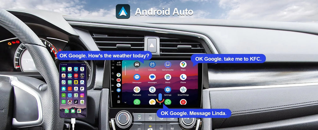 6+128G Android 12 Double Din Car Stereo for Honda Civic 2016-2020 with 9 millimeter Touchscreen Radio Built-in Wireless Carplay/Android Auto AUX-in SWC Backup Camera
