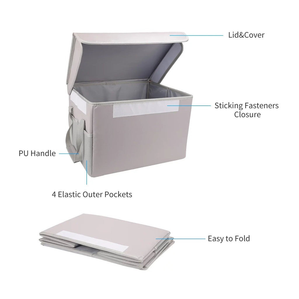 Irfora Fireproof Liquidproof Storage Box; Ideal for Home Office Car; with Lid and Sturdy Handles