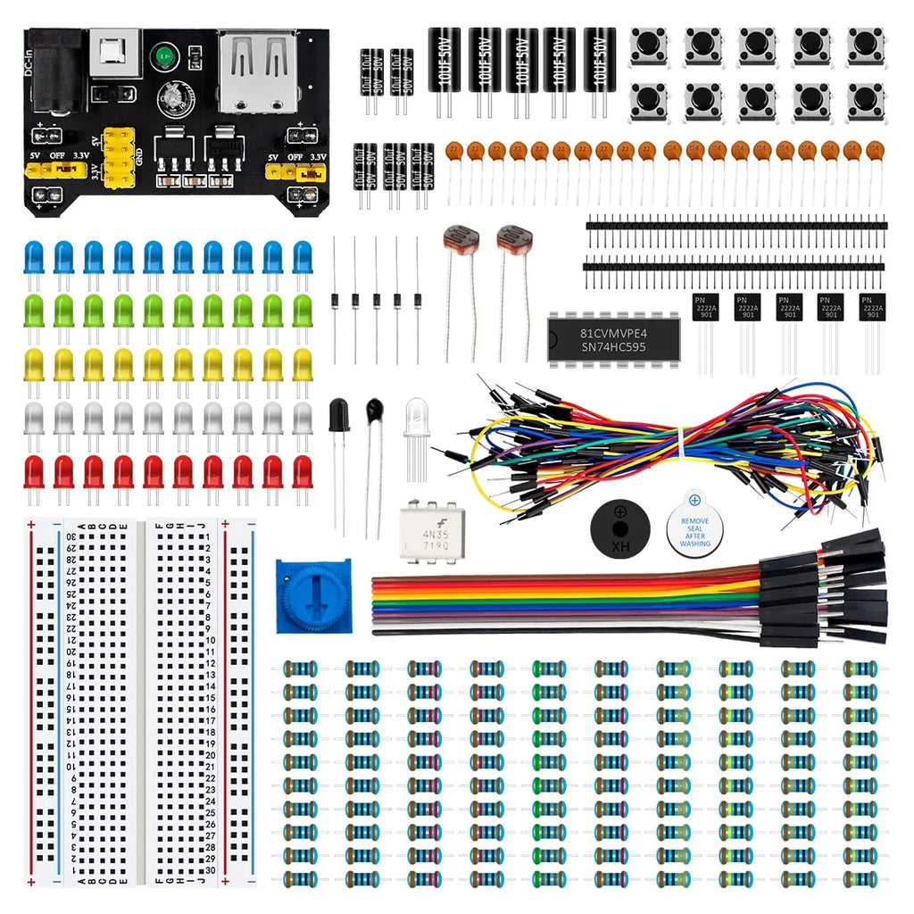 Electronic Fun Kit Bundle with Power Supply Module; Breadboard; Resistor; Capacitor; ; Potentiometer