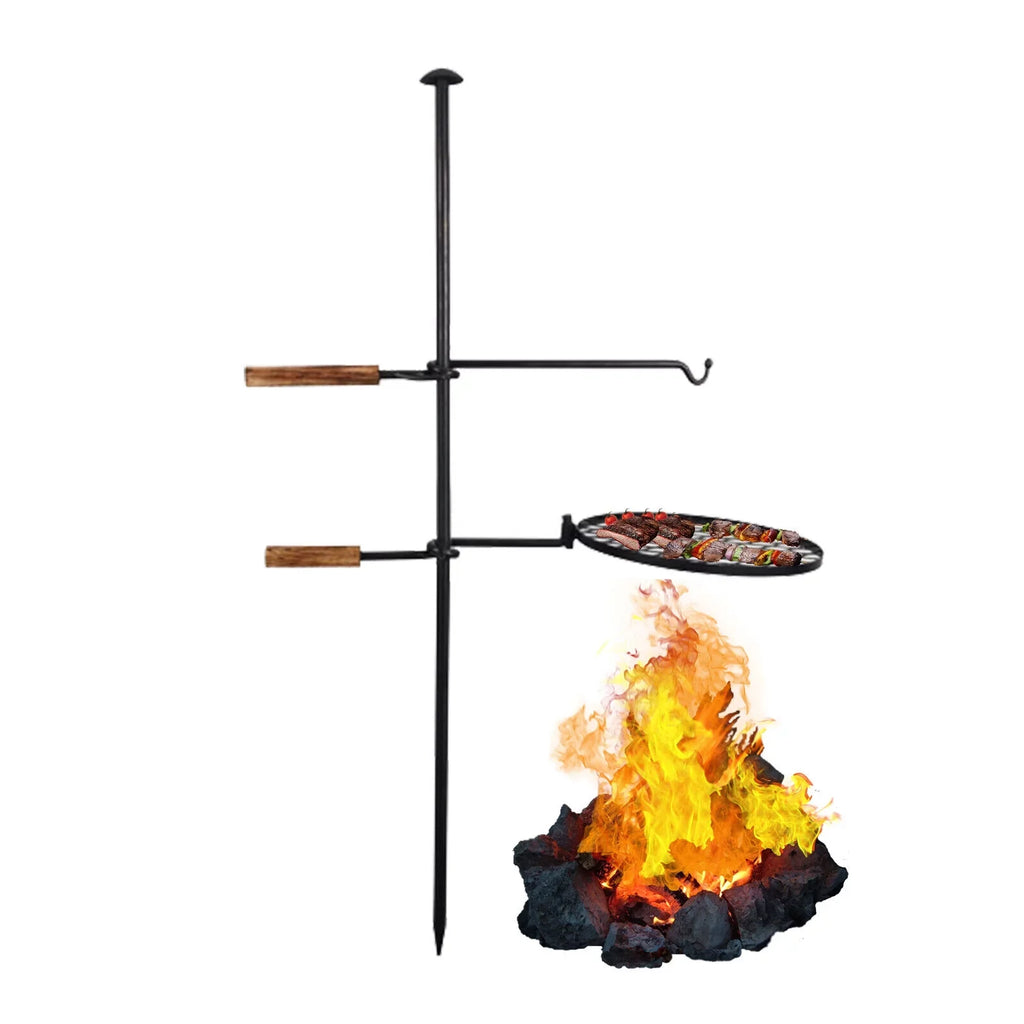 2 in1 Adjustable Fire Pit Grill Outdoor Swivel Camping Grill Charcoal BBQ Grill