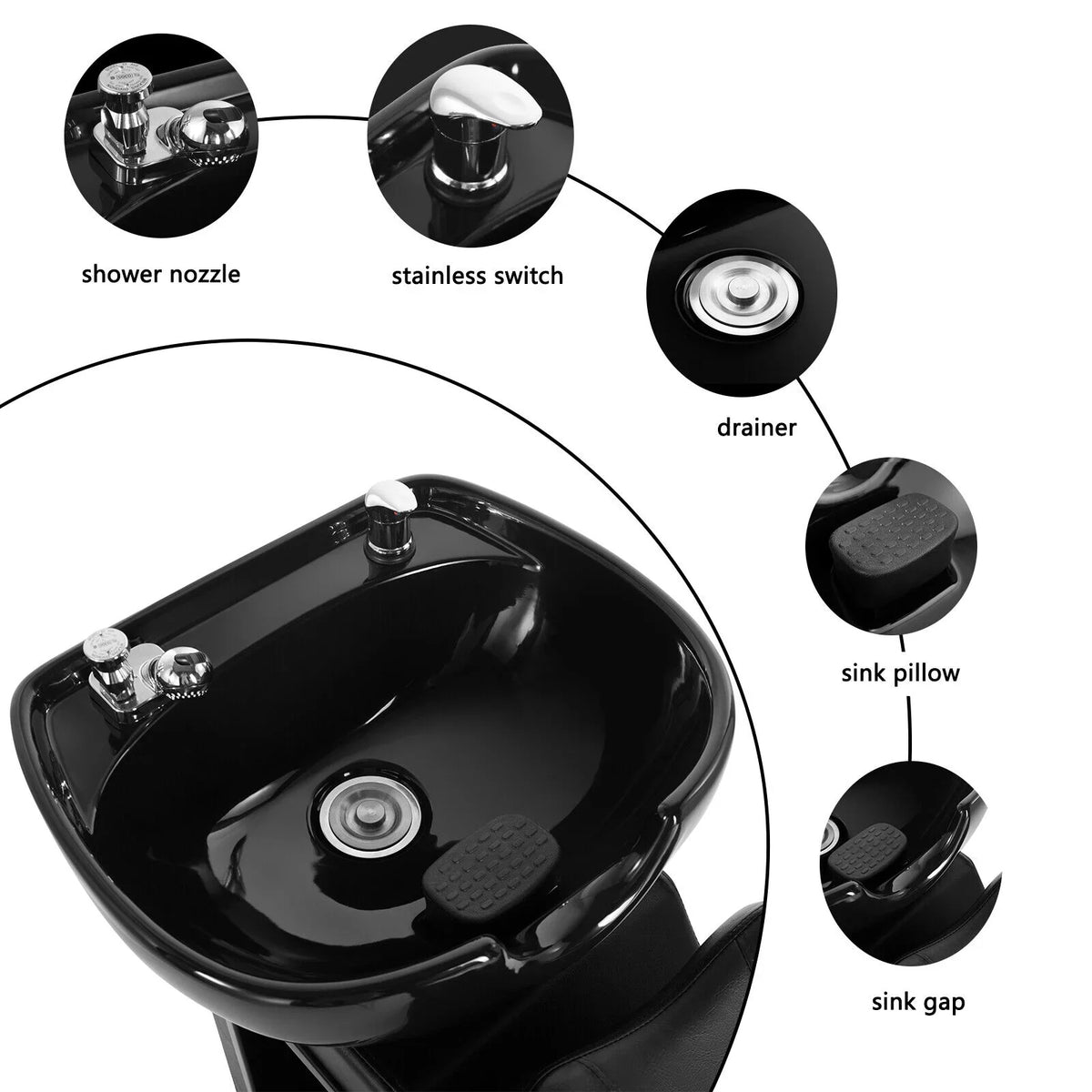Artist hand Black Shampoo Barber Backwash Chair Salon Spa Beauty w/Ceramic Bowl;Sink; Foot Pedal