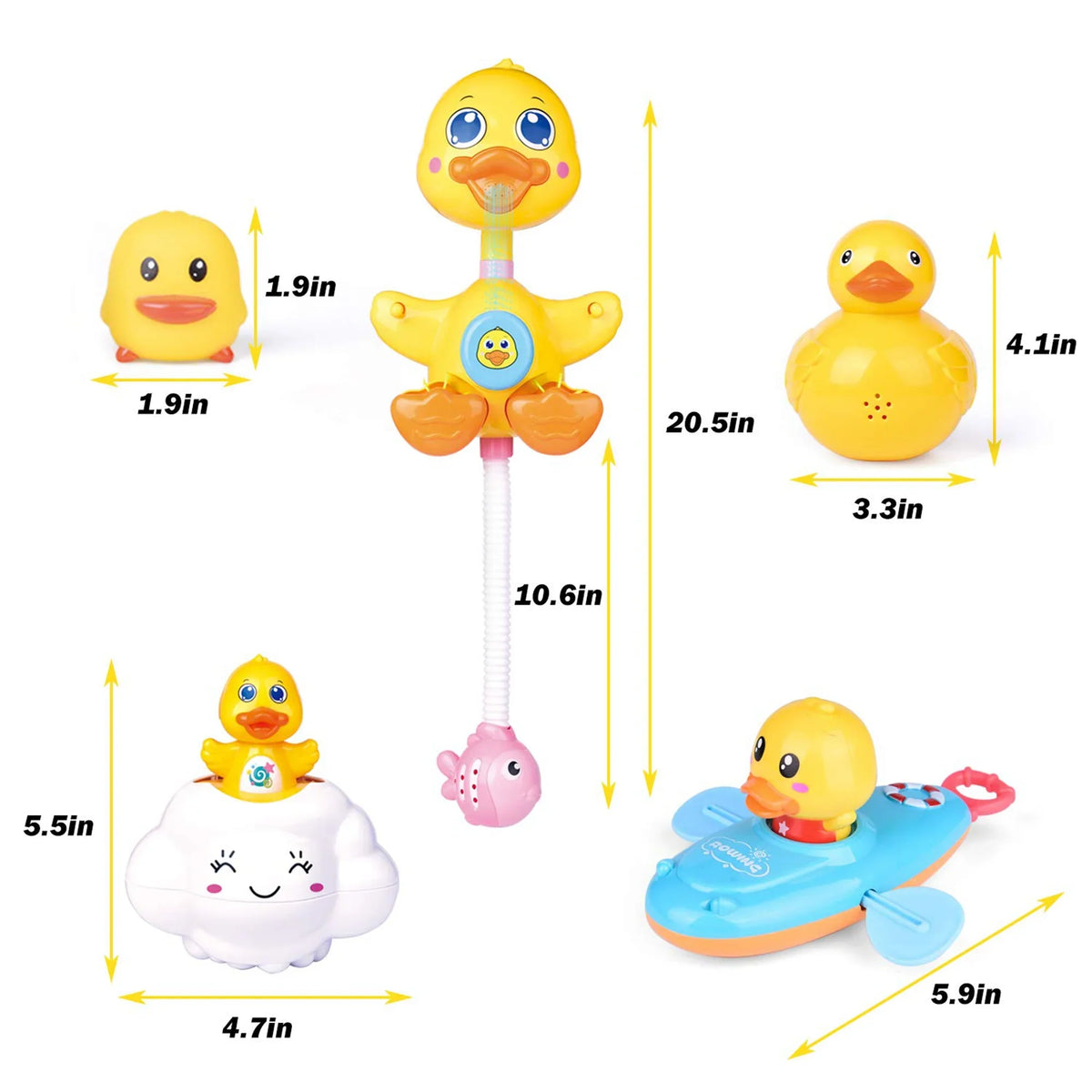 Fun Little Toys 9 Pcs Baby Bath Toys; Duck Coat Toy; Bath Squirters; Bath Boat; Fishing Net; Bathtub Toys for Kids; Best Gifts for Kids