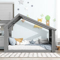 Twin House Floor Bed with Roof Window; LED Light;Gray