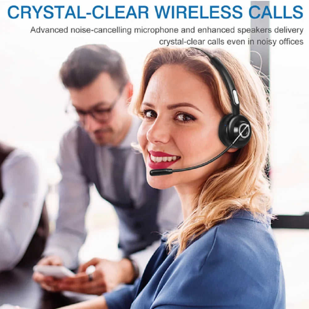 Comfortable Bluetooth Headset; UX-M97 Wireless Headset with Microphone; Wireless Cell Phone Headset with Noise Isolation Mic Charging Base Mute Function for 20 lite With Charging Dock