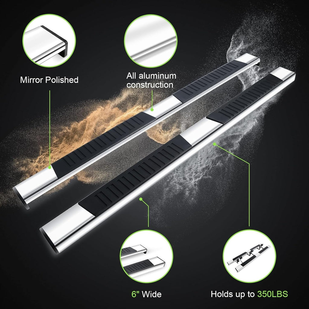 ONINE 6" Chrome Running Boards Custom Fit 2019-2024 Chevy Silverado/Gmc Sierra 1500 & 2020-2024 Silverado/Sierra 2500/3500 Crew Cab Aluminum Polished Side Step Nerf bar