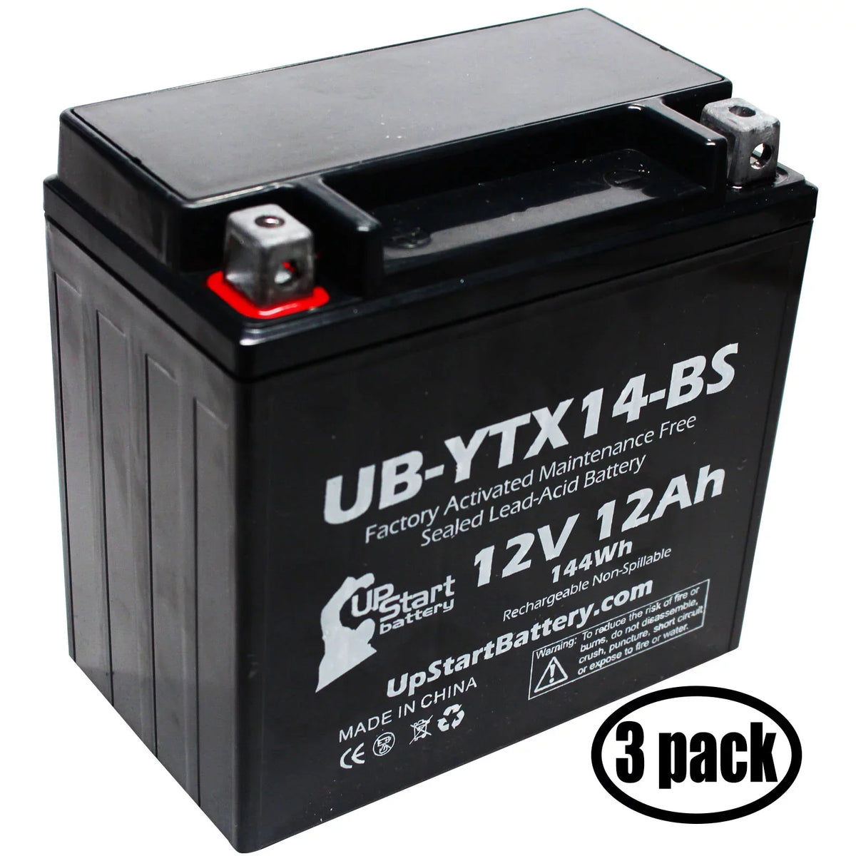 3-Pack UpStart Battery Replacement for 2012 BMW F800ST; GS 800 CC Factory Activated; Maintenance Free; Motorcycle Battery - 12V; 12AH; UB-YTX14-BS