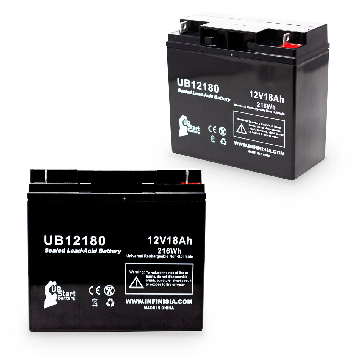 2x Pack - Compatible General Power GPS3K12061 Battery - Replacement UB12180 Universal Sealed Lead Acid Battery (12V; 18Ah; 18000mAh; T4 Terminal; AGM; SLA)