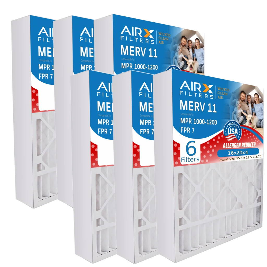 16x20x4 Air Filter MERV 11 Comparable to MPR 1000; MPR 1200 & FPR 7 Compatible with White Rodgers FR1000M-111 Premium USA Made 16x20x4 Furnace Filter 6 Pack MERV 11 by AIRX FILTERS WICKED CLEAN AIR.