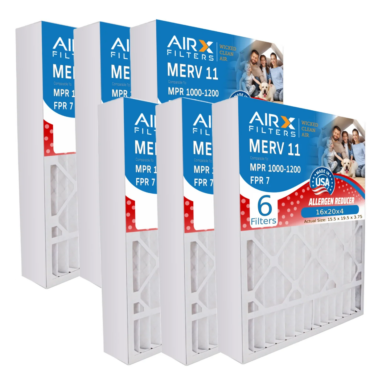 16x20x4 Air Filter MERV 11 Comparable to MPR 1000; MPR 1200 & FPR 7 Compatible with White Rodgers FR1000M-111 Premium USA Made 16x20x4 Furnace Filter 6 Pack MERV 11 by AIRX FILTERS WICKED CLEAN AIR.