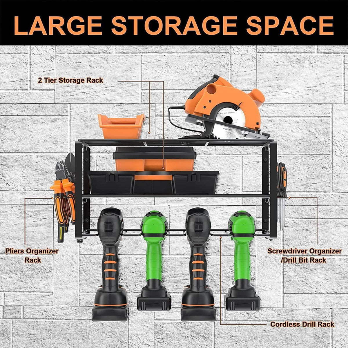 2PCS Power Tool Organizer Wall-Mounted Cordless Drill Holder; Heavy Duty Rack