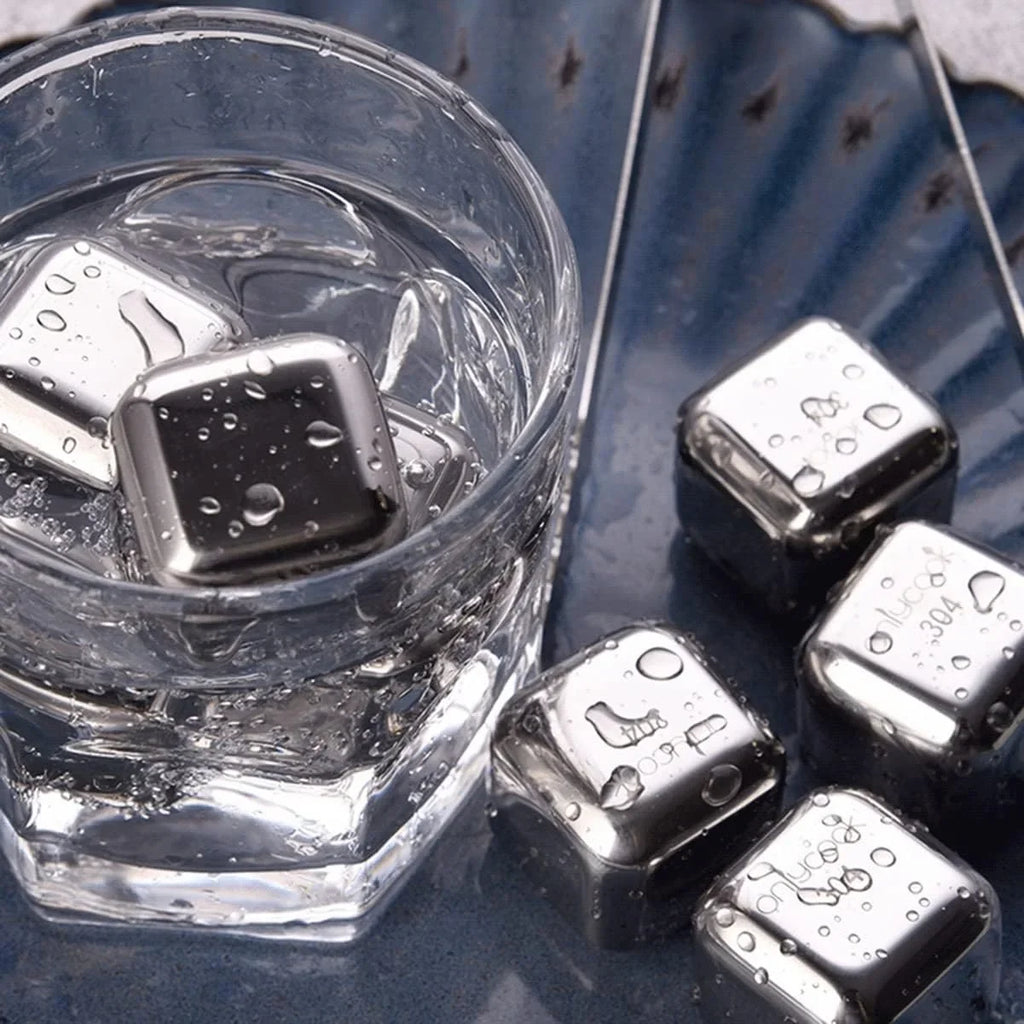 Whiskey Ice Cubes Stainless Steel Ice Cubes for Drinks Chilling Set of 4/6/8 with Box; Reusable Metal Whiskey Stones; Wine Chiller Rocks No Dilution Liquidless Ice for Scotch; Vodka; Rum (Size : 8pcs