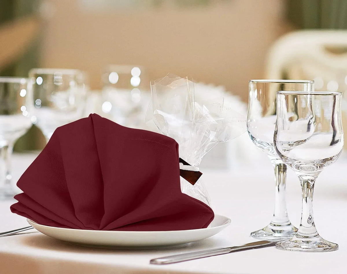Utopia Kitchen Burgundy Cloth Napkins [12 Pack; 18x18 cm] Cotton Blend Washable and Reusable Table Dinner Napkins for Hotel; Lunch; Restaurant; Weddings; Event and Parties 18x18 cm Burgundy