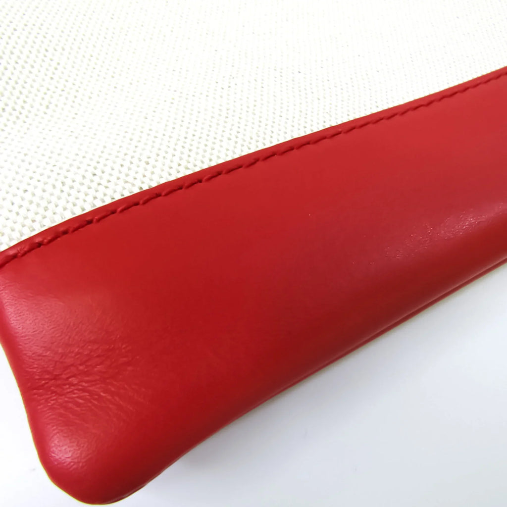 Pre-Owned Balenciaga 373840 Women's Leather;Canvas Clutch Bag;Pouch Beige;Red Color (Good)