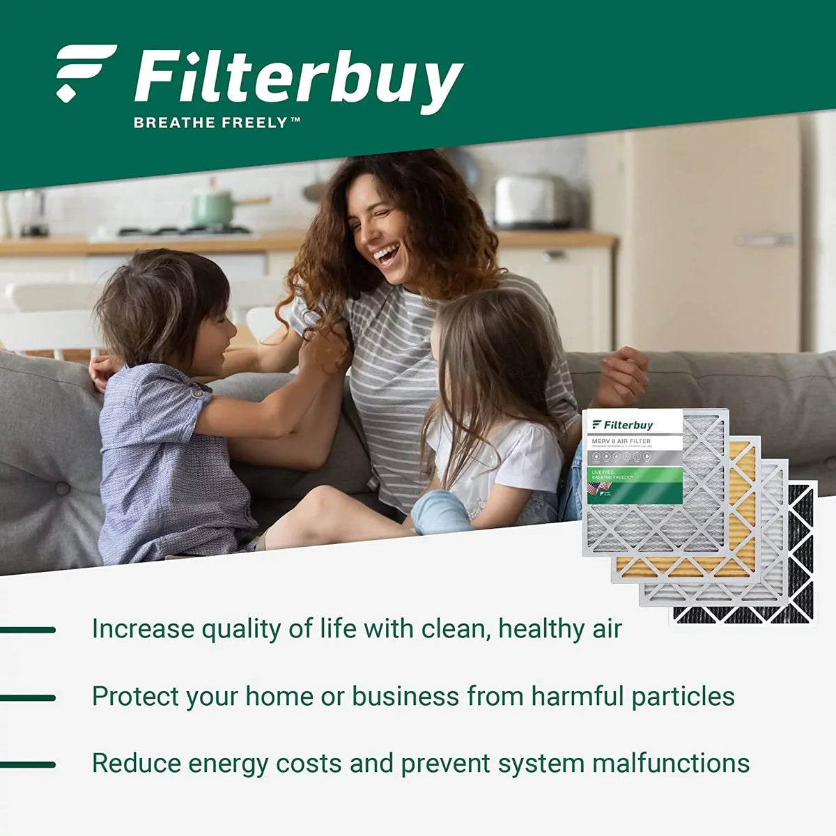 Filterbuy 12x25x1 MERV 8 Odor Eliminator Pleated HVAC AC Furnace Air Filters with Activated Carbon (12-Pack)