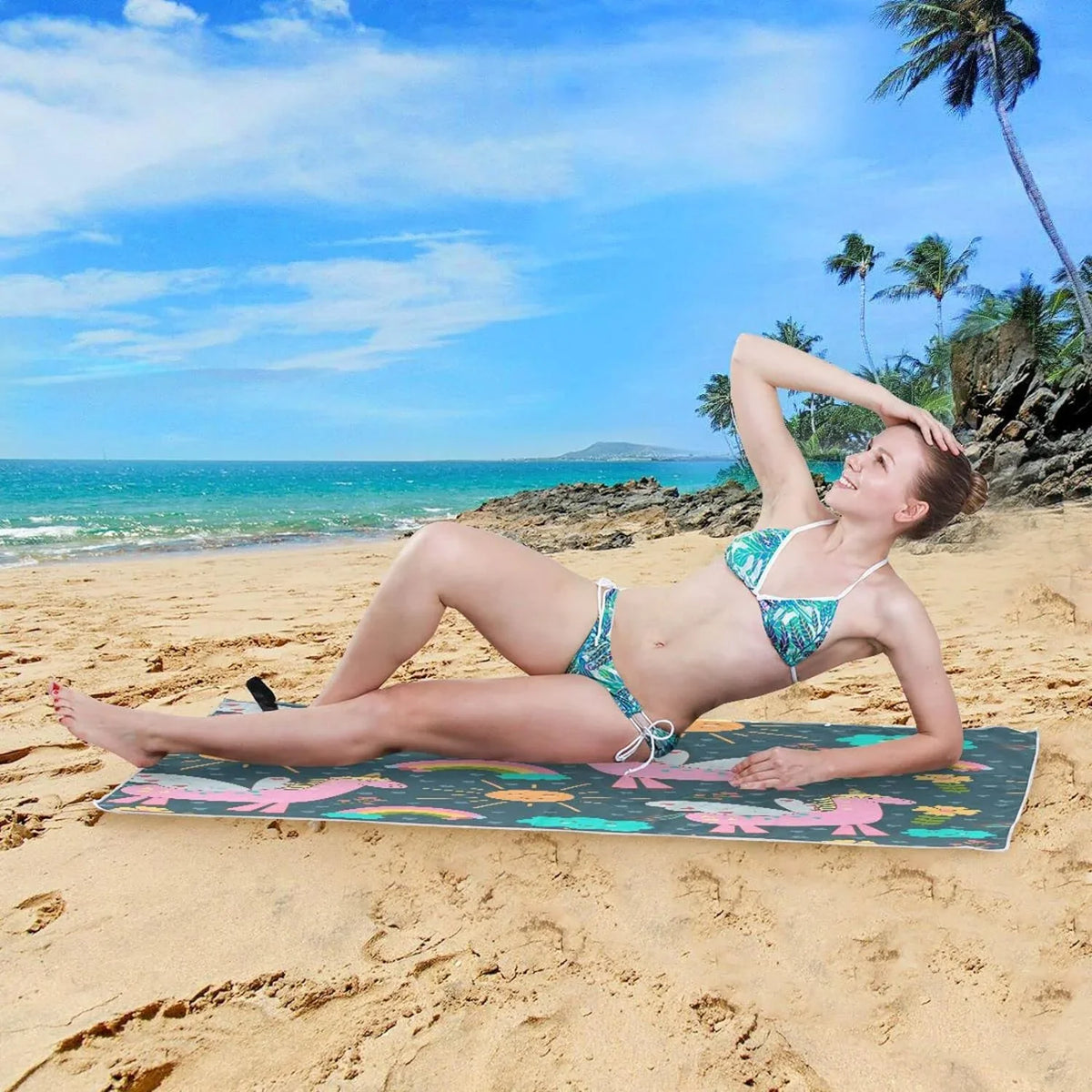 Bestwell Pink Unicorns Beach Towel Oversized Towel Blanket; Thin Lightweight Microfiber Sand Free Quick Dry Towel; 31”X71” Multipurpose Pool Bath Yoga Swim Shower Towel